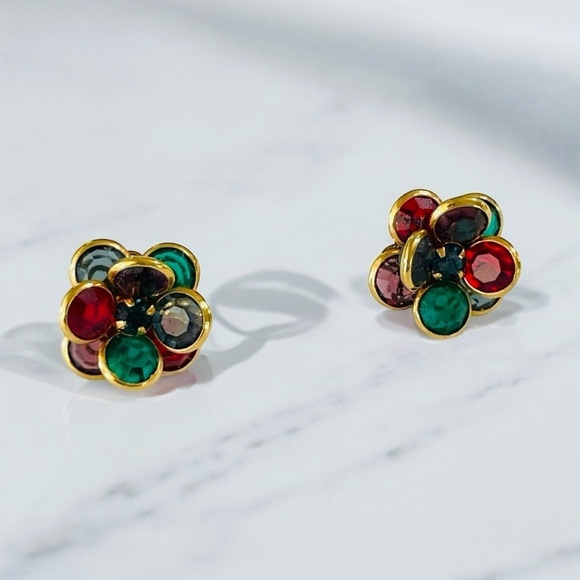 Vintage Vonelle Multi-Color
Crystal Push Back Earrings, ca.
1980s - Picture 1 of 7